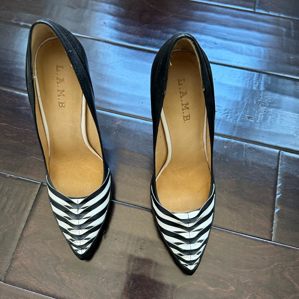 L.A.M.B. Black and White Striped Women's Shoes